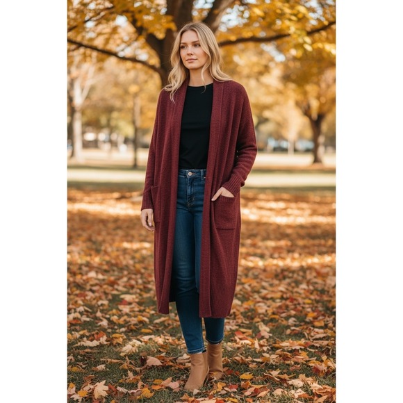 Barefoot Dreams Sweaters - Barefoot Dreams Cardigan Large Burgundy CozyChic Lite Cozy Sweater Fall Winter